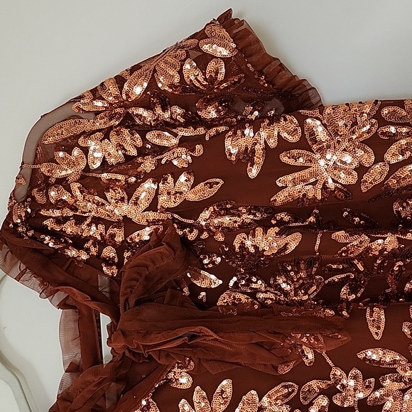 Anthropologie Womens Burnt Orange Floral Sequin Cut Out Blouse Top Size XL - Picture 14 of 16